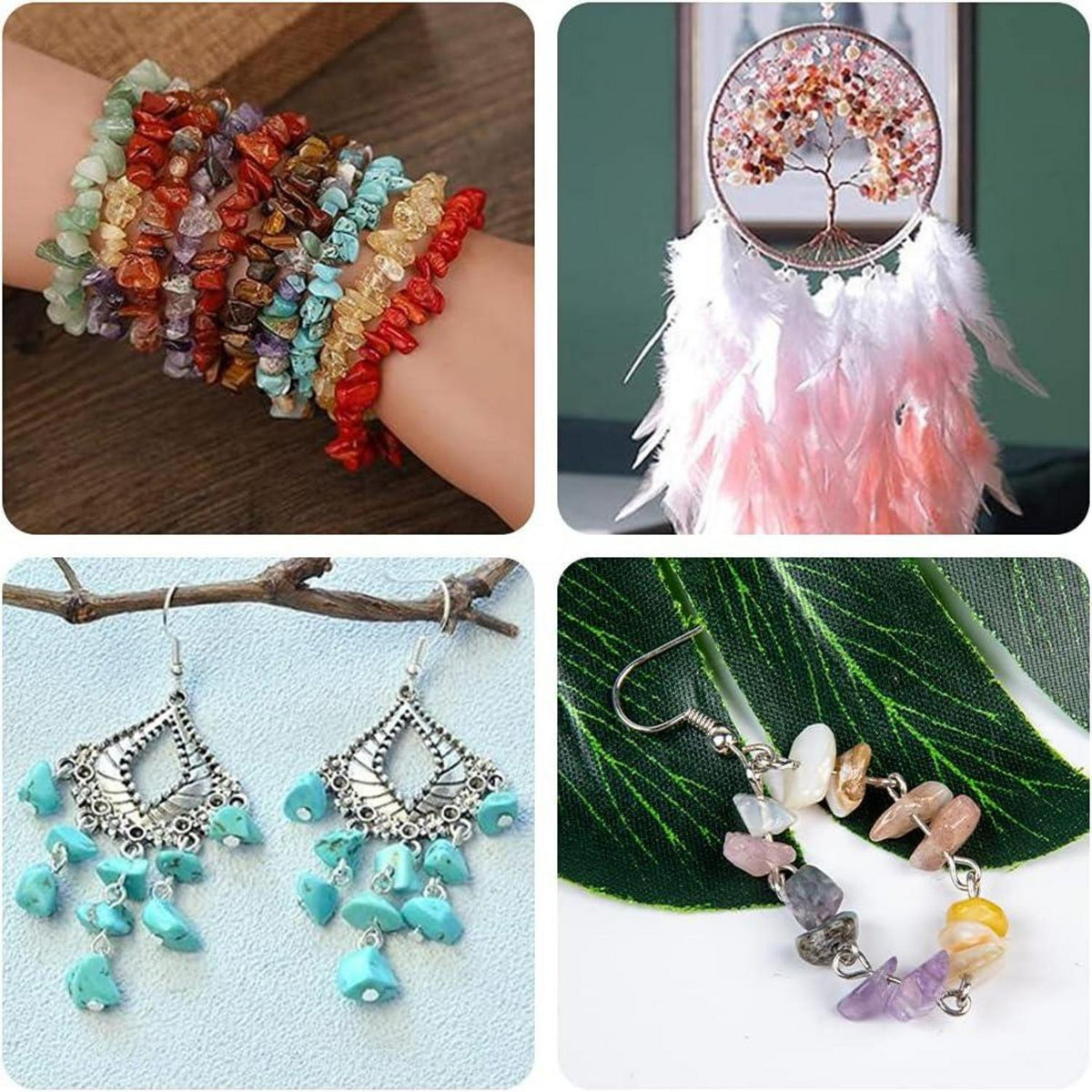 DIY Schmuck Bastelset 24 Farben Naturstein Perlen 5-7 mm 1073 Stück Ringe
