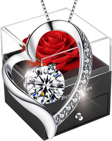 Rote Ewige Rose Herz Halskette 925 Silber Rosen Frauen Geschenk