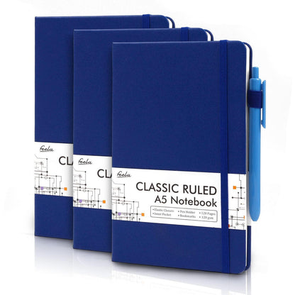Liniertes Notizbuch-Set mit Stiften – A5 Tagebuch Marineblau