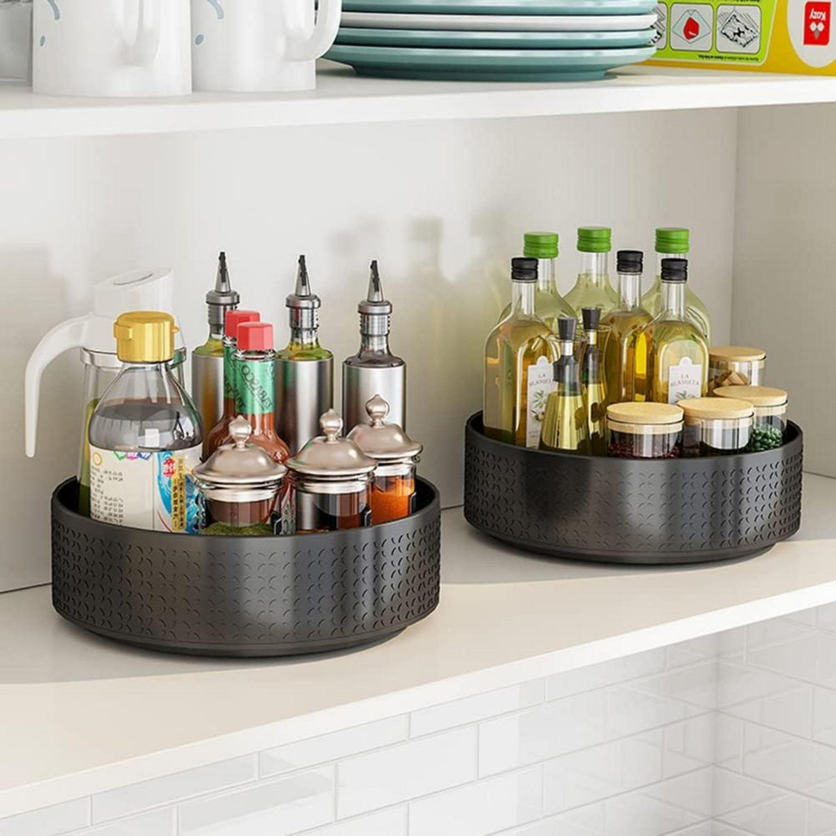 Drehbares Gewürzregal Kohlenstoffstahl Lazy Susan Schwarz 2 Etagen