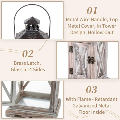 Holz Metall Laterne im Landhausstil, 2er Set, Antik Beige