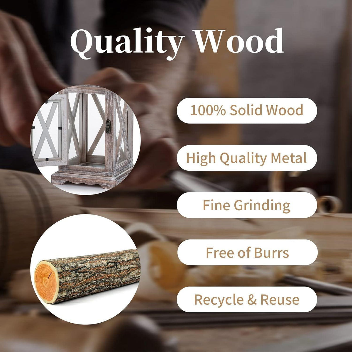Holz Metall Laterne im Landhausstil, 2er Set, Antik Beige