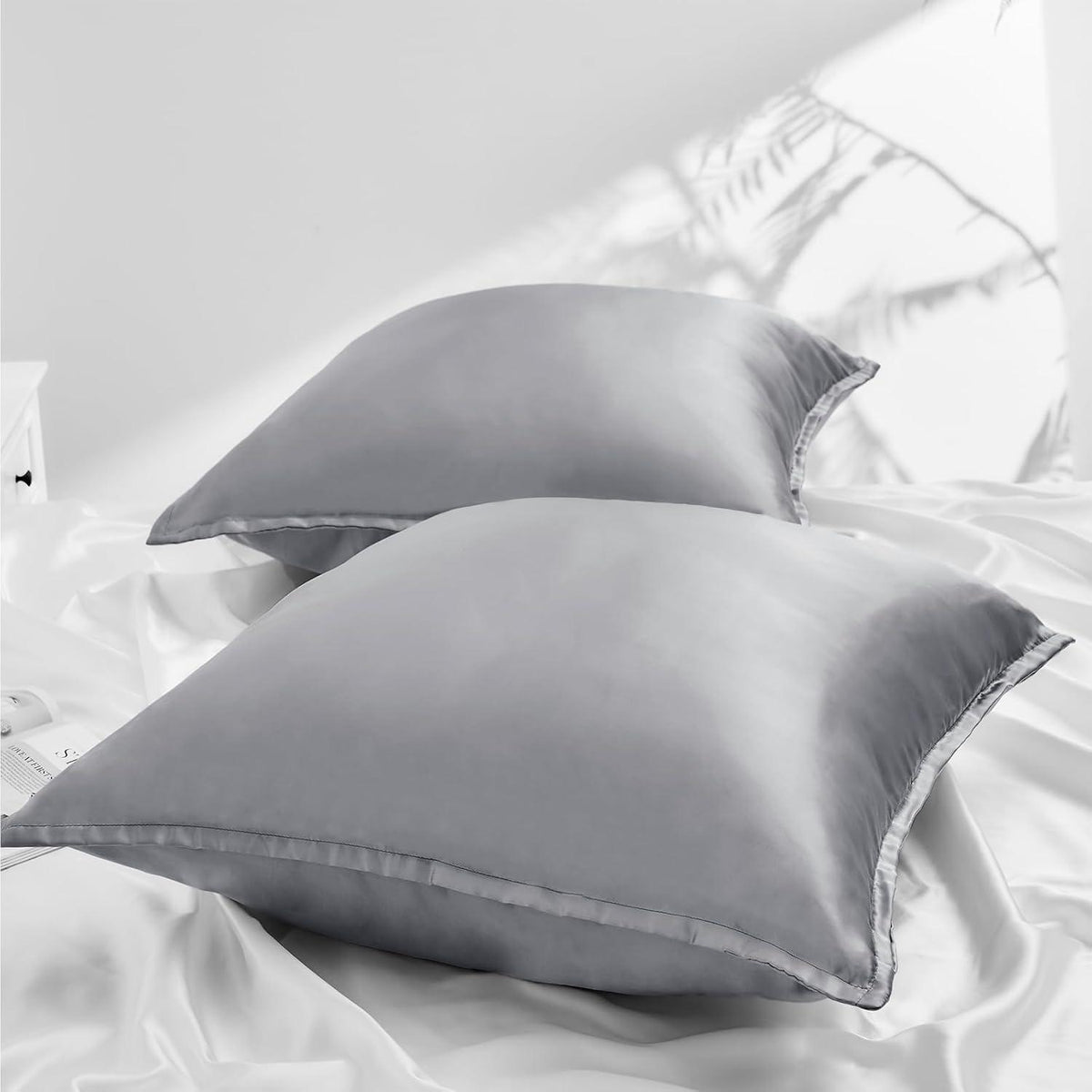 Satin Kissenbezug 80x80 2er Set Gray mit Reißverschluss