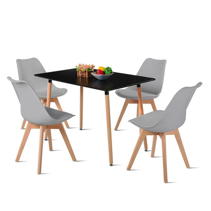 Nordischer Esstisch Set mit 4 Stühlen – Grau/Schwarz