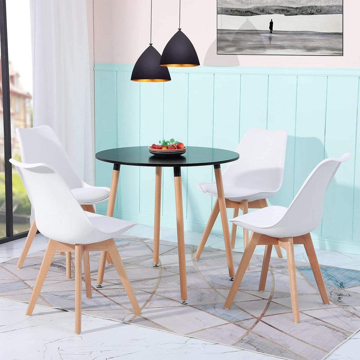 Runder Esstisch mit 4 Stühlen – Nordisches Design