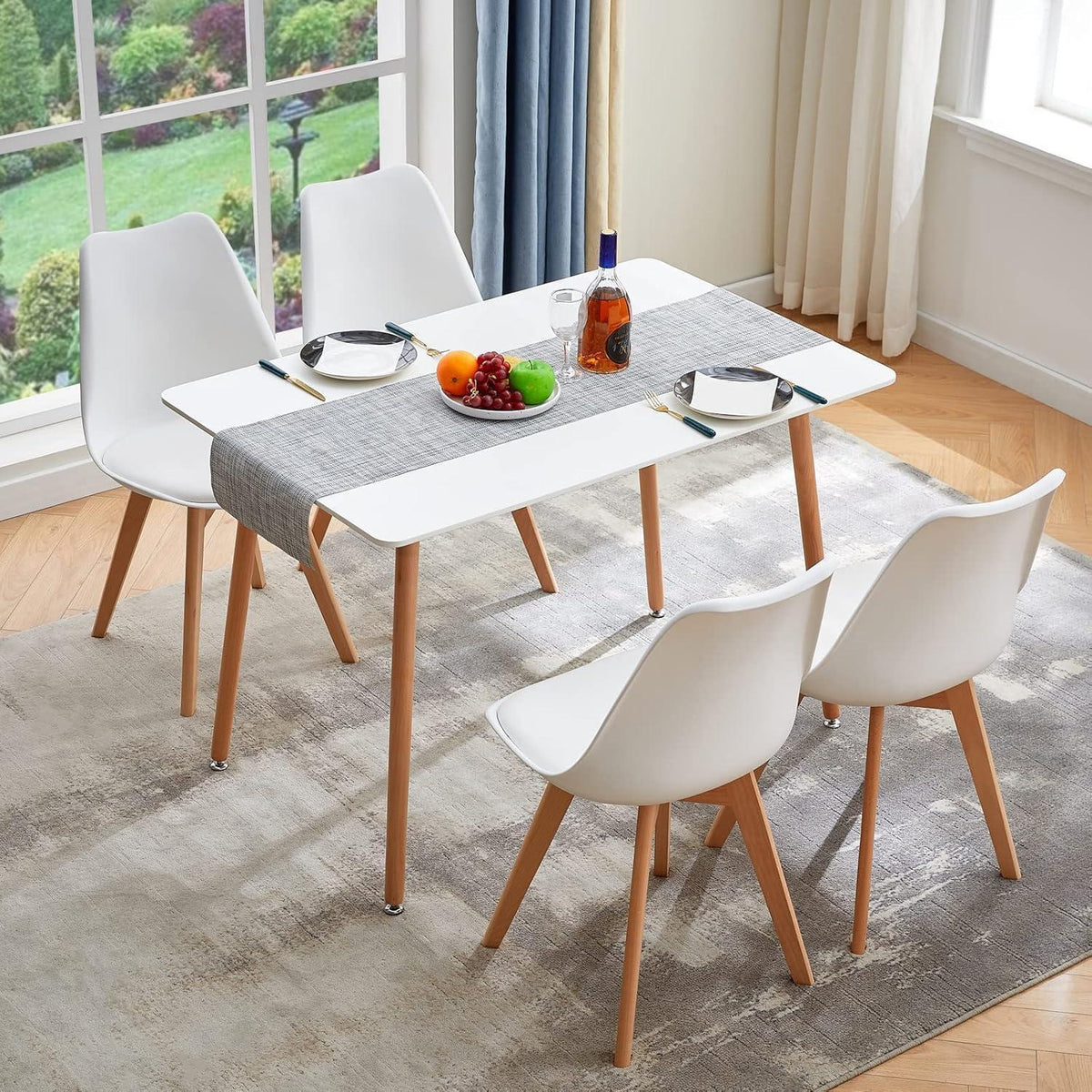Küchentisch Set 4er-Set Weiß – Essgruppe mit Stühlen 110cm
