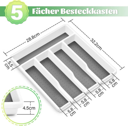 Besteckkasten Schublade Besteckeinsatz 5 Fächer weiß-grau