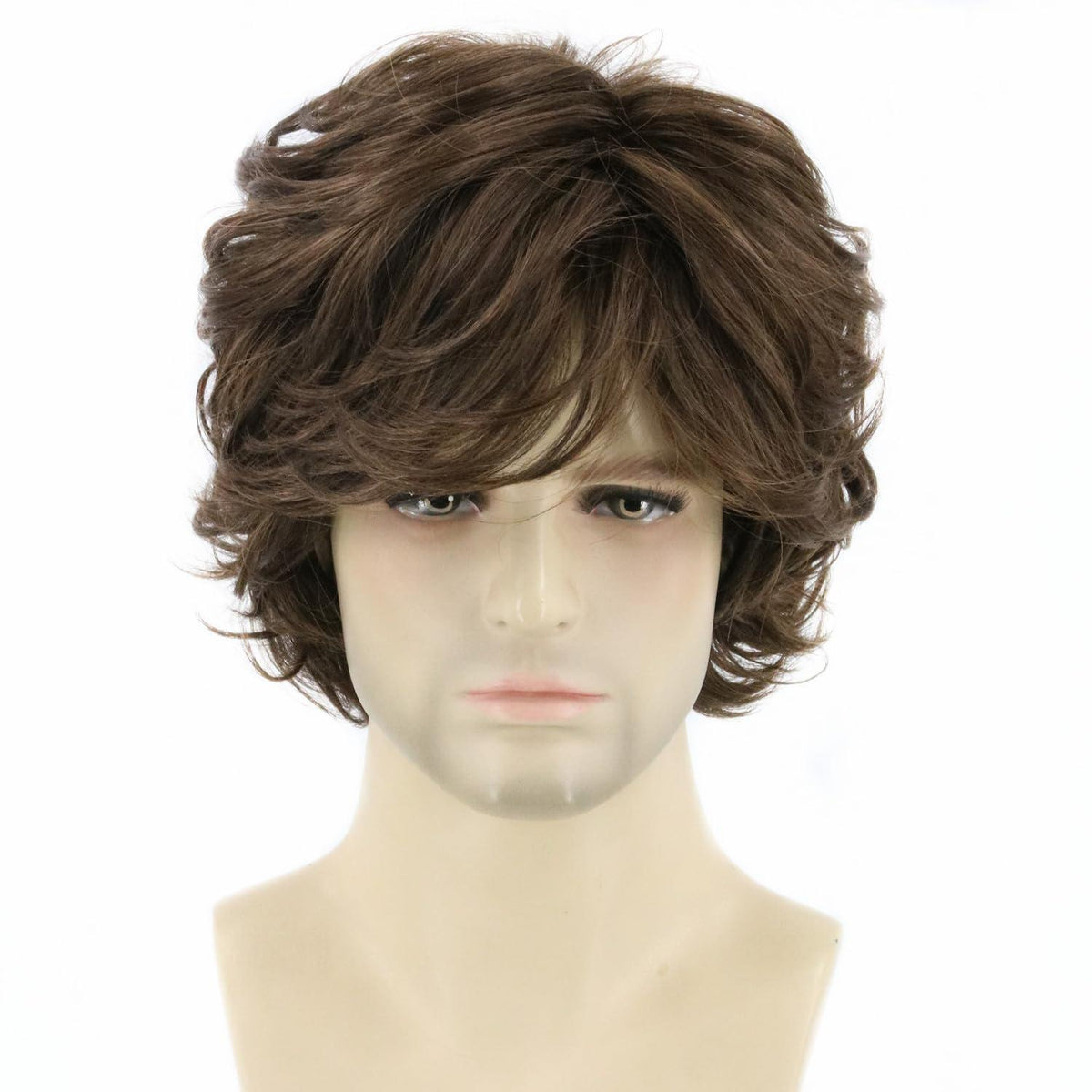 Herren Lockige Braun Perücke – Halloween Cosplay Perücke mit Haarnet