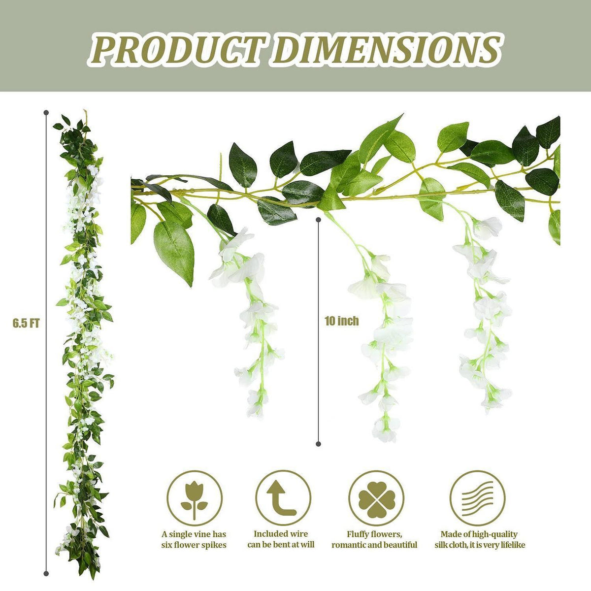 Künstliche Wisteria Girlande 26m – 4er Set für Deko