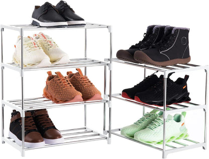 Xerhnan Schuhregal für 8 Paar Schuhe, Weiß, 4 Ebenen, platzsparende Aufbewahrung