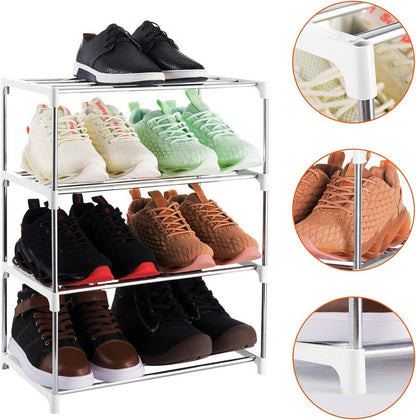 Kleines Schuhregal für 8 Paar Schuhe, 4 Ebenen Weißplatzsparend