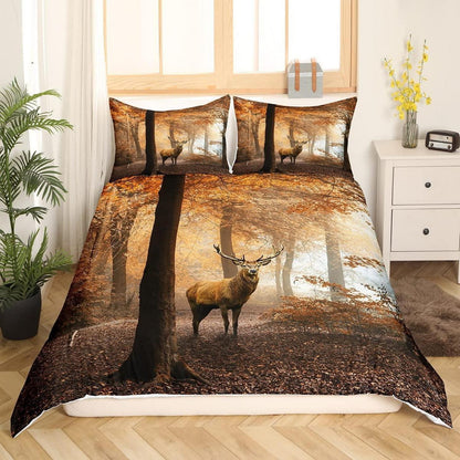 Hirsch Bettwäsche Set Braun 135x200cm Natur Wald Motiv