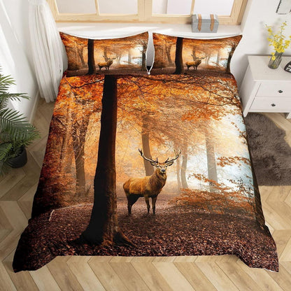 Hirsch Bettwäsche Set Braun Wald Motiv 155x220cm