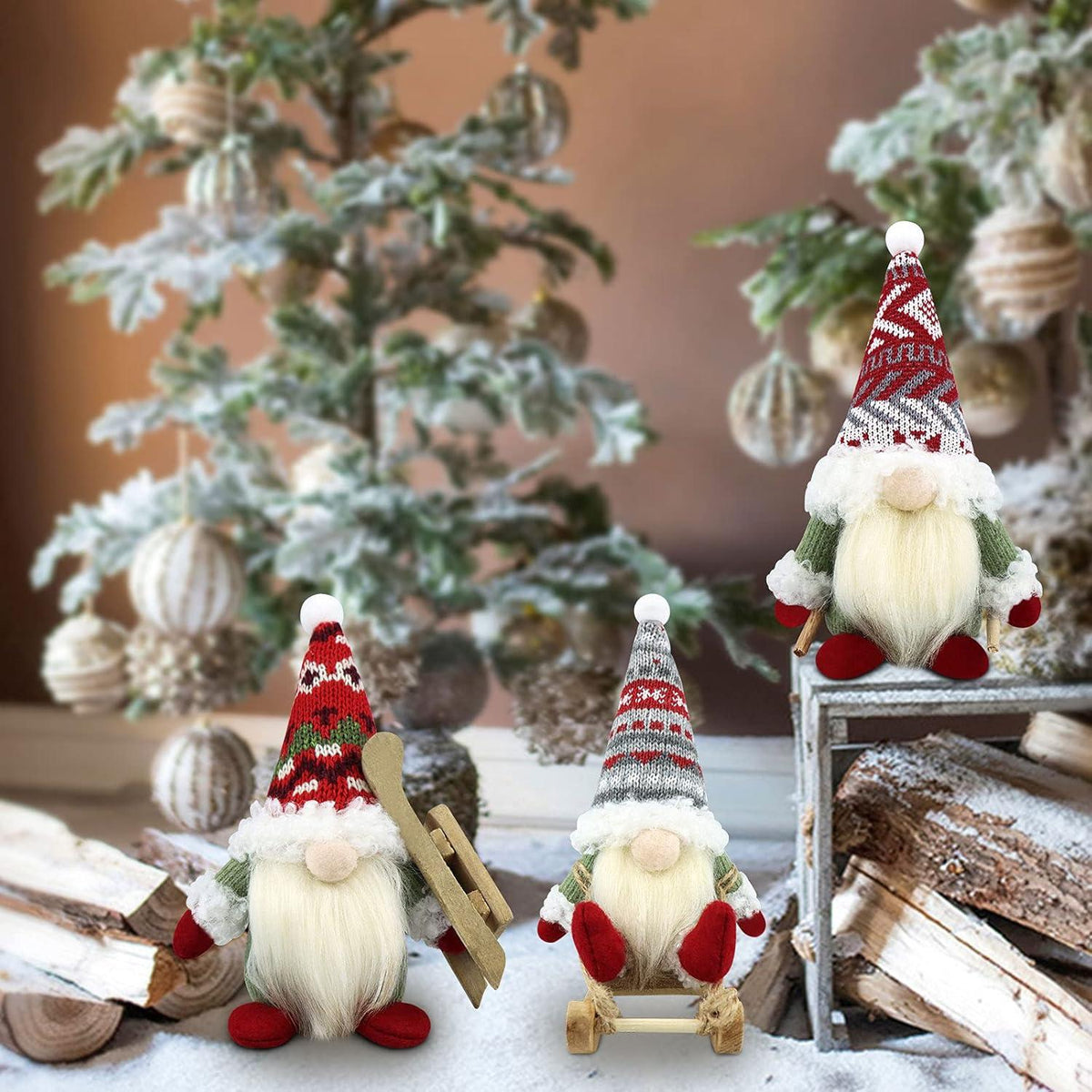 Gehydy Weihnachtswichtel 3er Set Deko Christmas Decorations Home Küche Rot