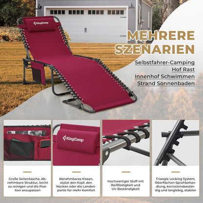 KingCamp Campingliege Sonnenliege Gartenliege verstellbar Weinrot 2er Set