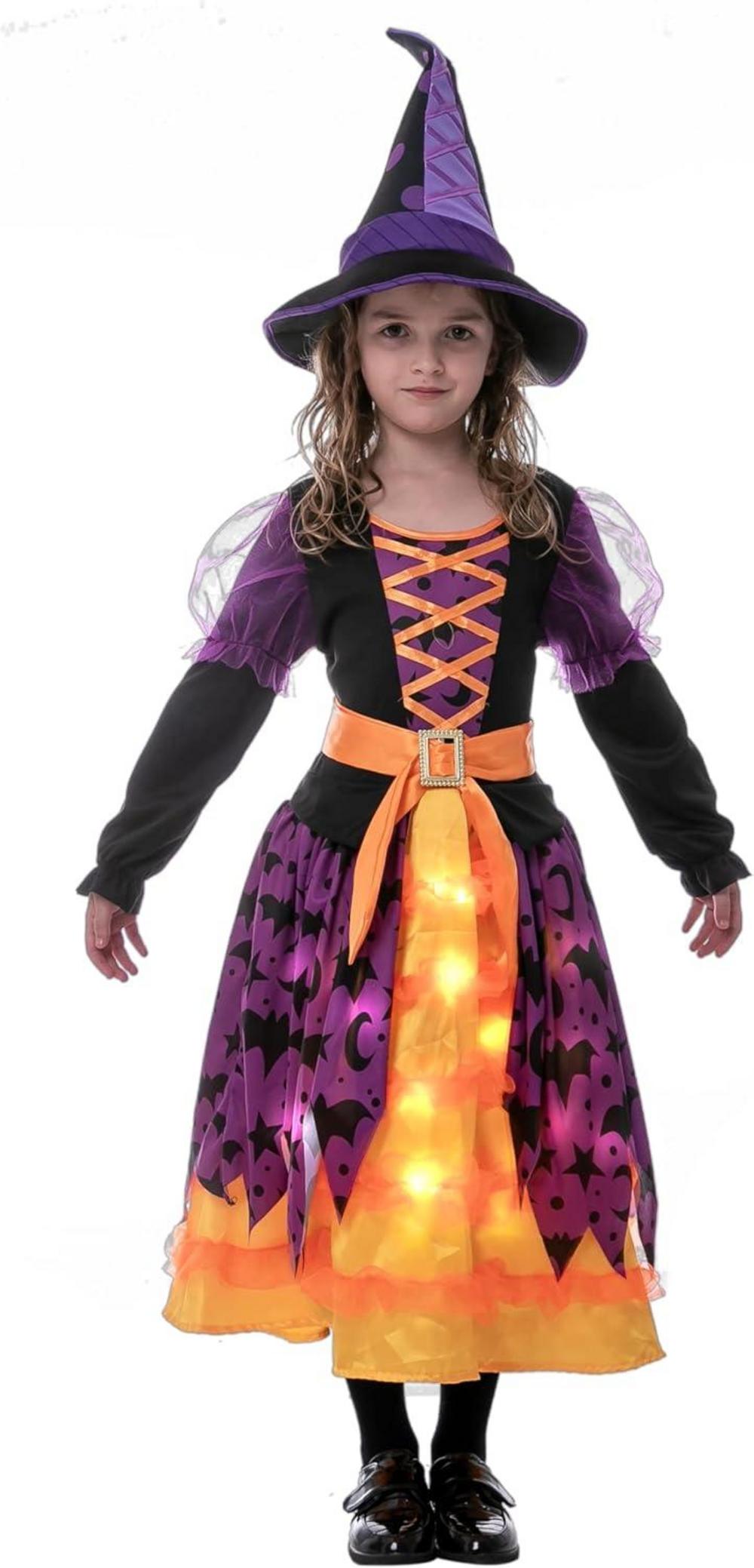 Spooktacular Creations Hexenkostüm Mädchen Orange LED Halloween Kleid Set