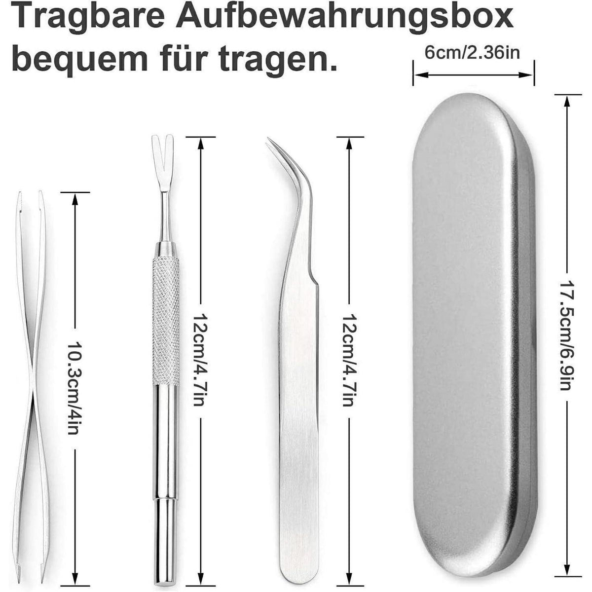 Edelstahl Zeckenentferner Set 3-teilig mit Aufbewahrungsbox