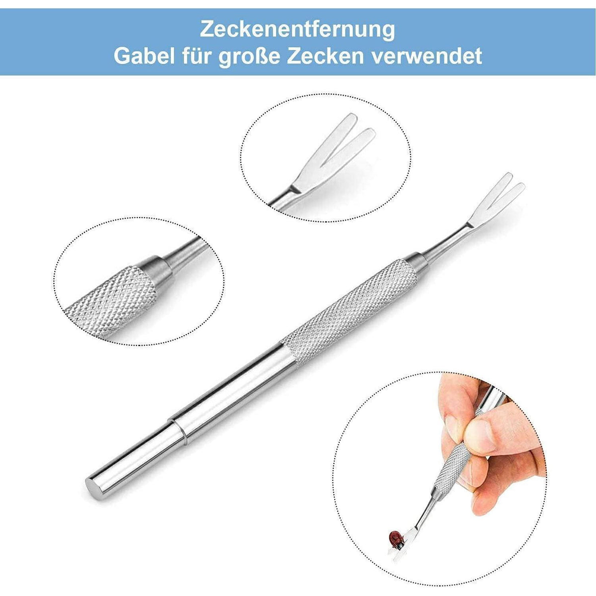 Edelstahl Zeckenentferner Set 3-teilig mit Aufbewahrungsbox