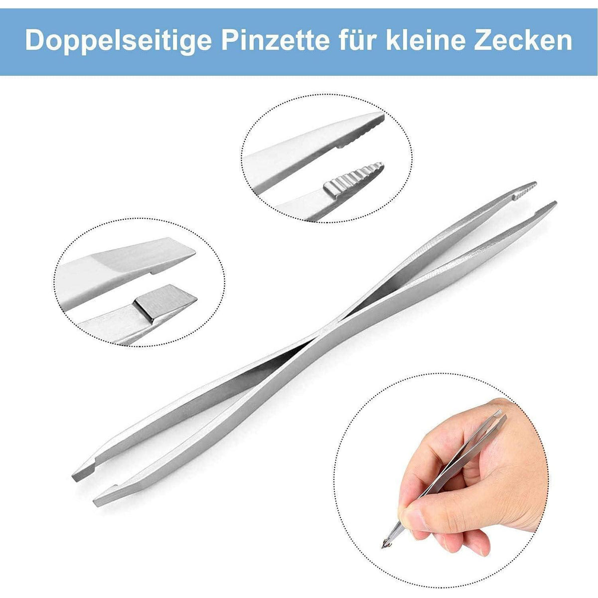 Edelstahl Zeckenentferner Set 3-teilig mit Aufbewahrungsbox