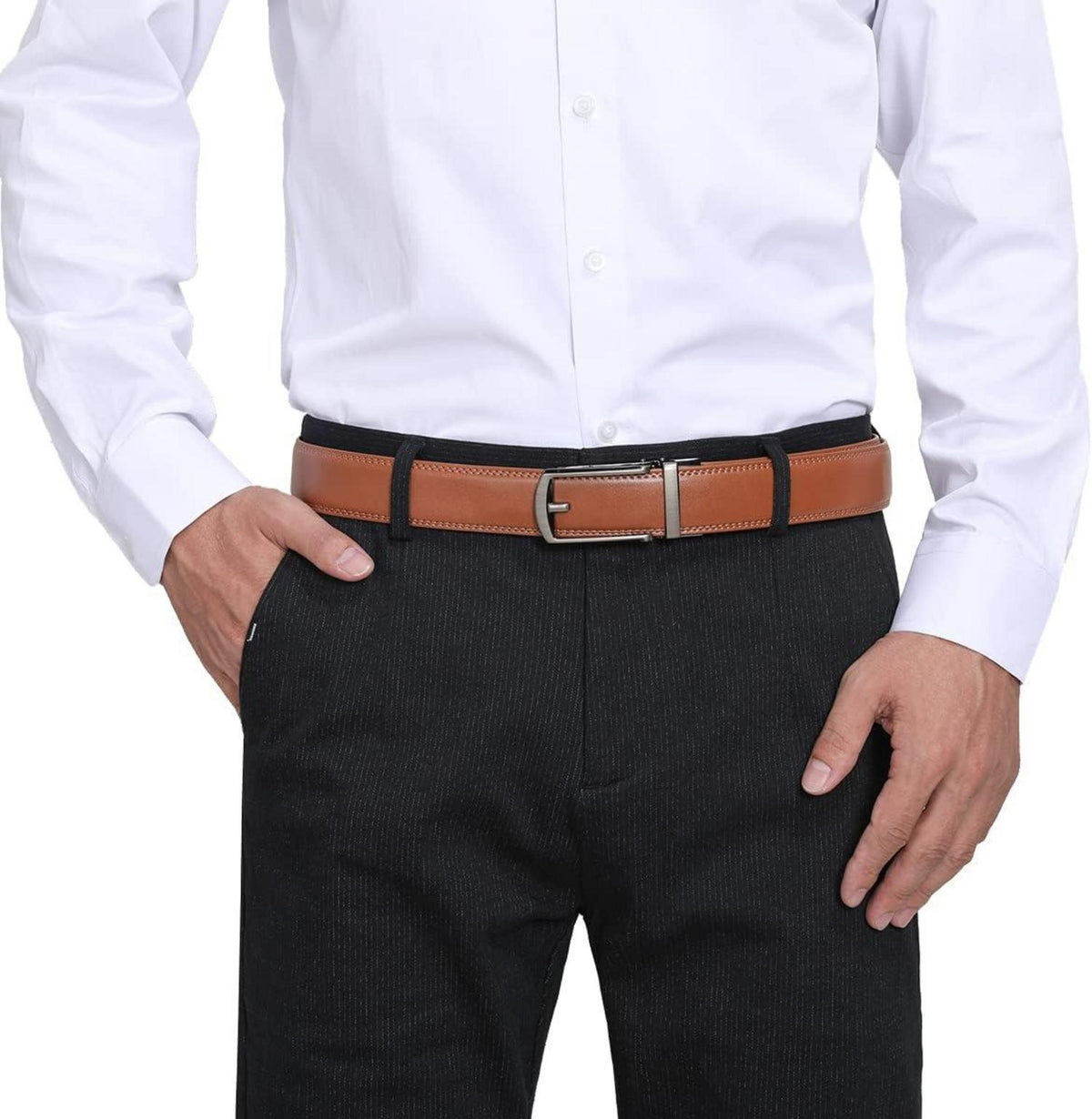 Herren Ledergürtel Automatikschnalle Braun Verstellbar 140cm 3.5cm
