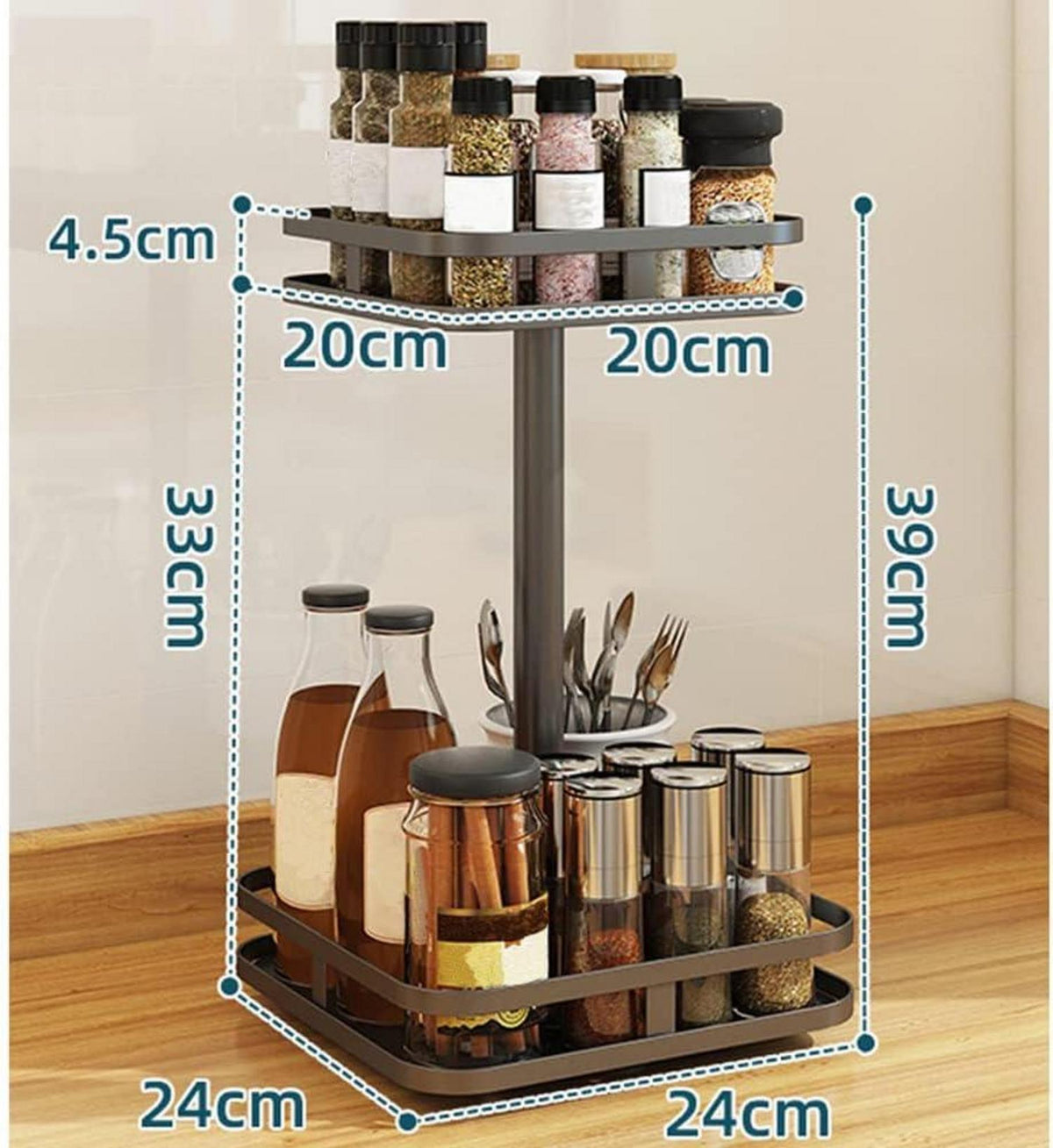 Drehbares Gewürzregal Schwarz 2-Etagen Lazy Susan für Küche