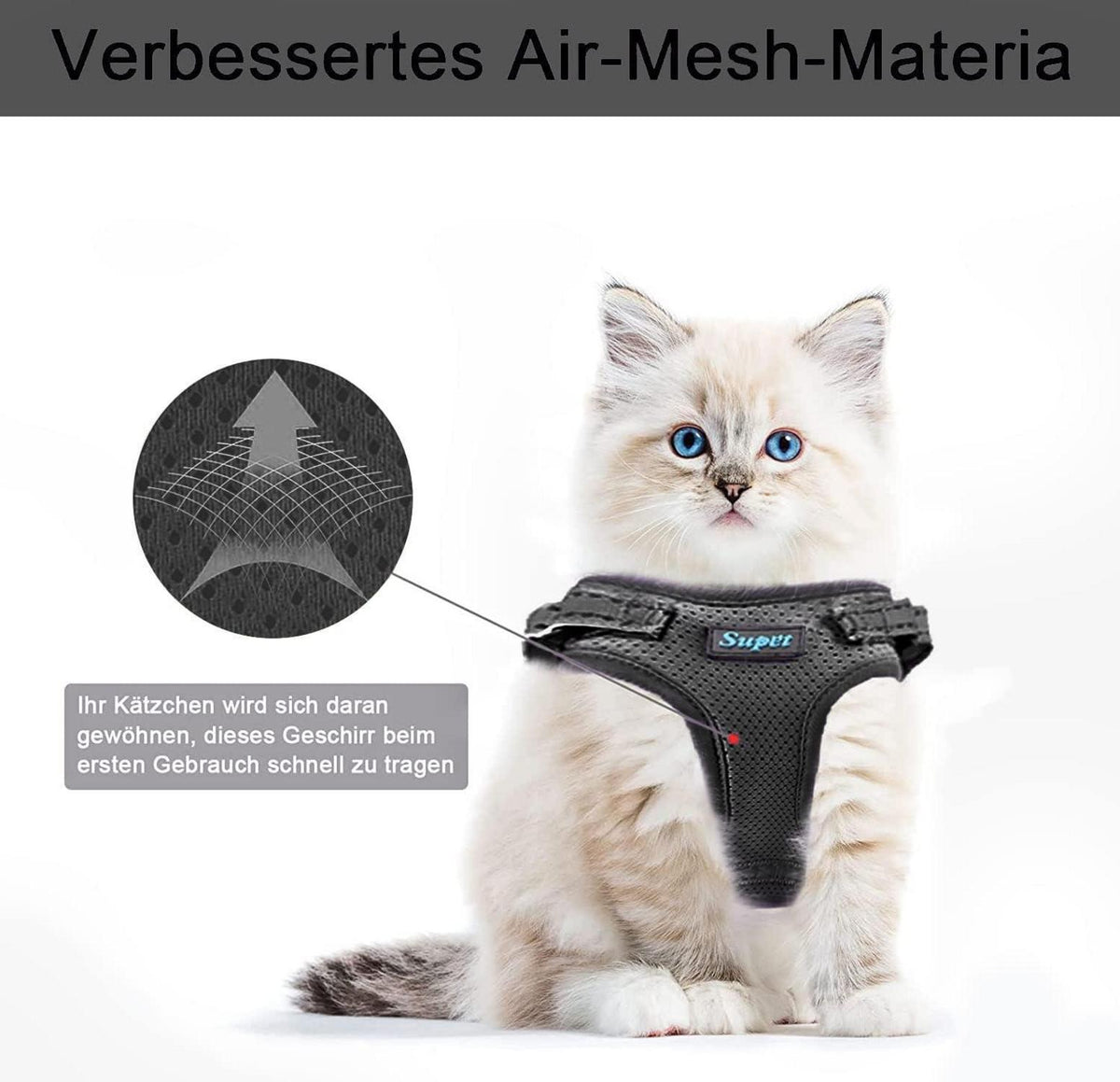 Supet Katzen-Geschirr und Leine Set Schwarz S (34.8-39.9