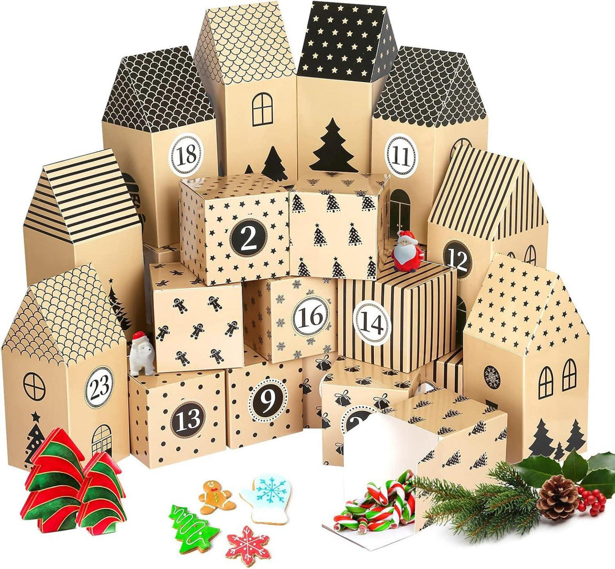 Adventskalender zum Befüllen Schachteln Weihnachten Hausform Kisten