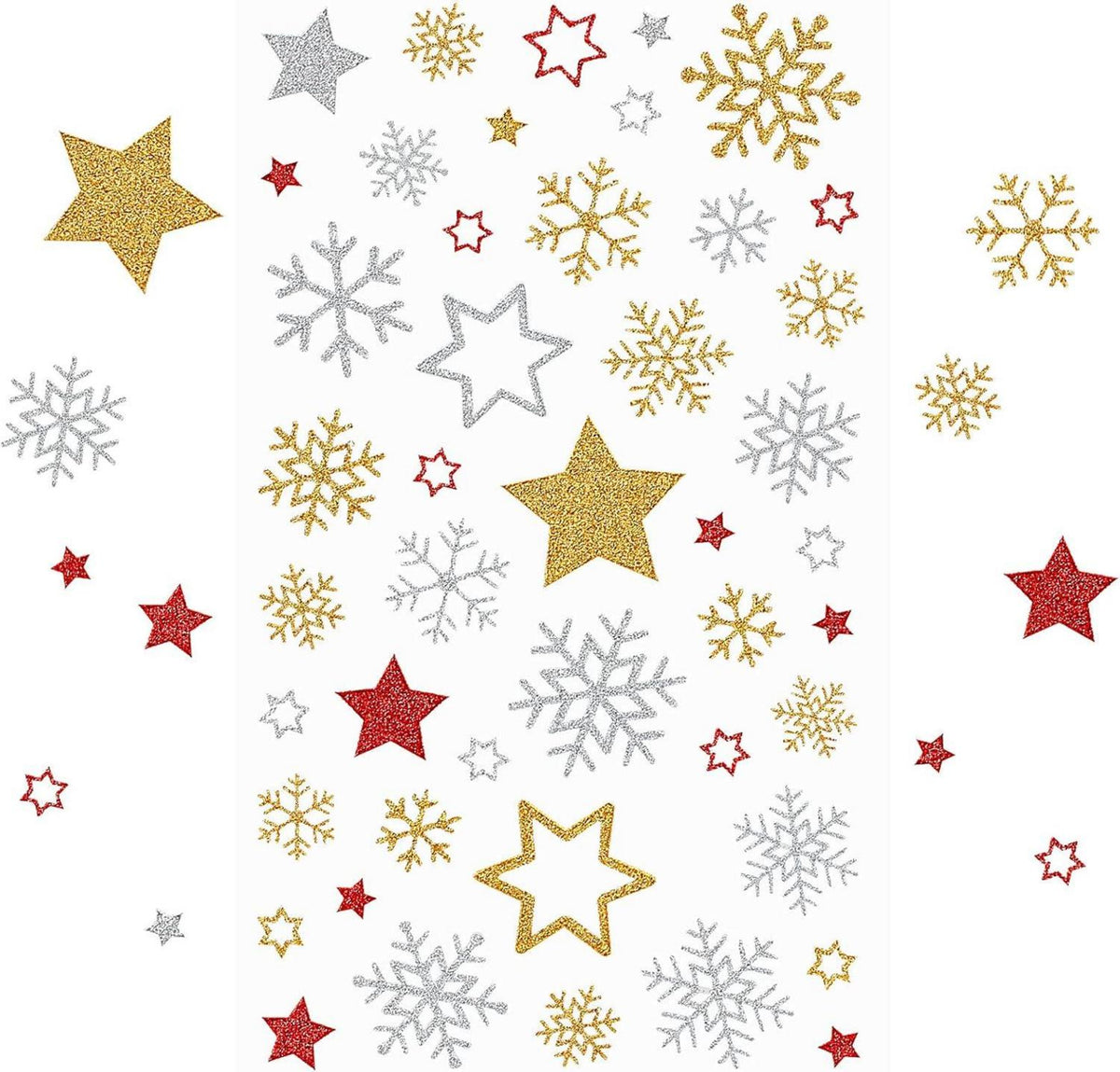 230x Glitzer Weihnachtssticker Stern Schneeflocken Gold Silber Rot