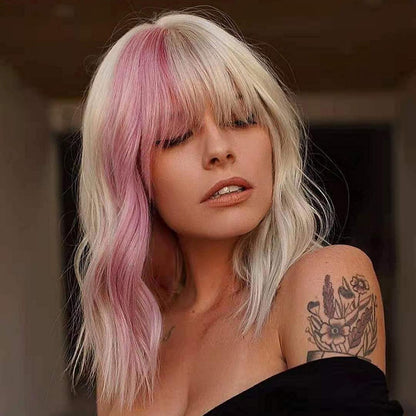 Blonde Rosa Bob Perücke mit Pony – Lockig & Wellig 12"