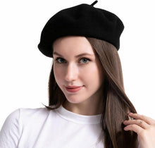 Schwarze Wollmütze Damen Baskenmütze französischer Stil