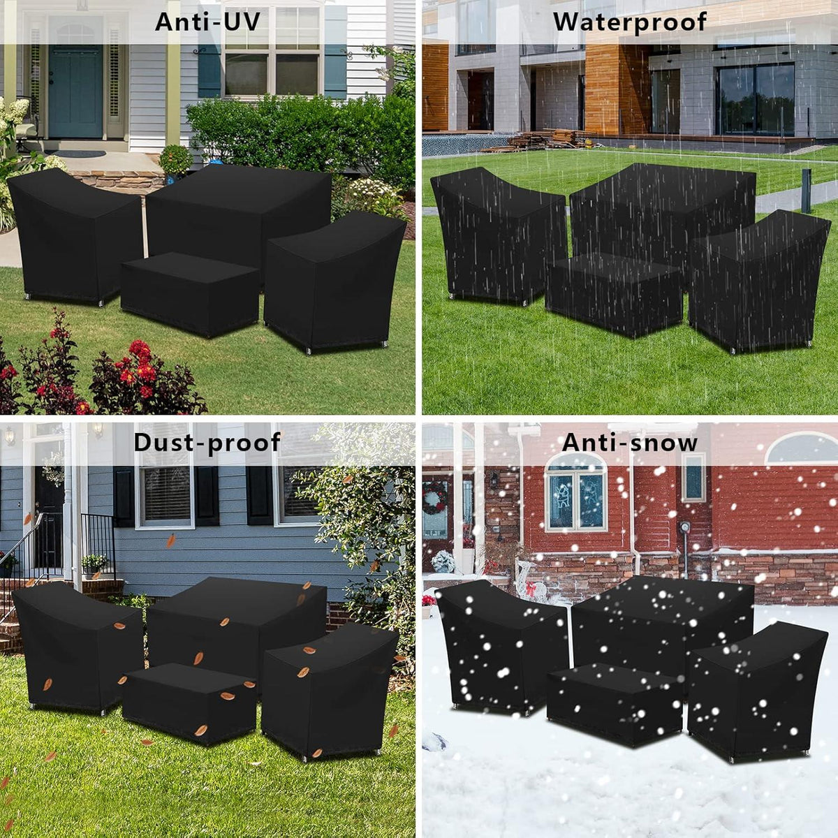 Terrassenmöbel Abdeckung 420D Oxford-Gewebe Schwarz 4-teilig