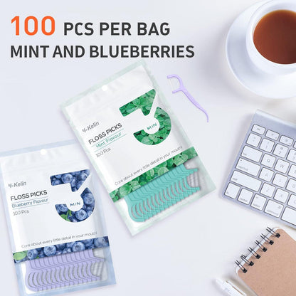 Zahnseide Stäbchen Zahnstocher Blueberry 300er Pack mint dental care