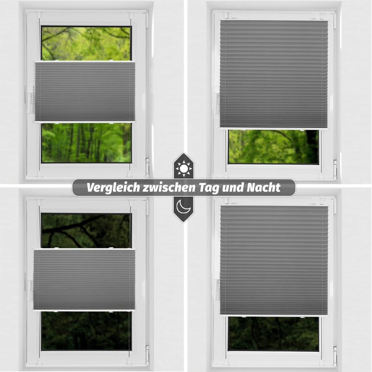 Verdunkelndes Plissee ohne Bohren Klemmfix Grau 85x230 cm Thermo Sichtschutz