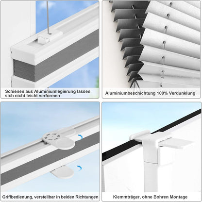 Verdunkelndes Plissee ohne Bohren Klemmfix Grau 85x230 cm Thermo Sichtschutz