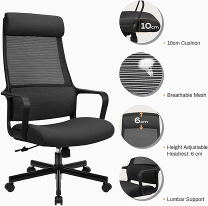 Schreibtischstuhl Bürostuhl Ergonomisch Drehstuhl Wippfunktion Schwarz