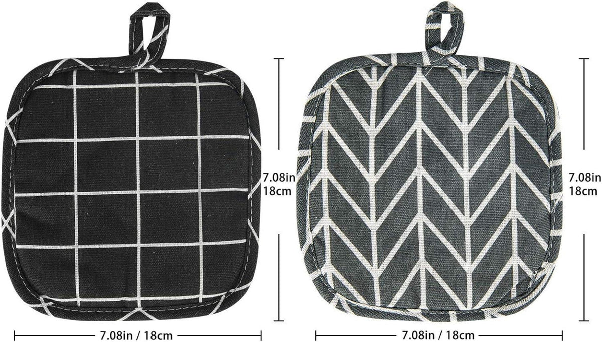 Topflappen Set Baumwolle 18x18cm Hitzebeständig Waschbar - Schwarz Grau