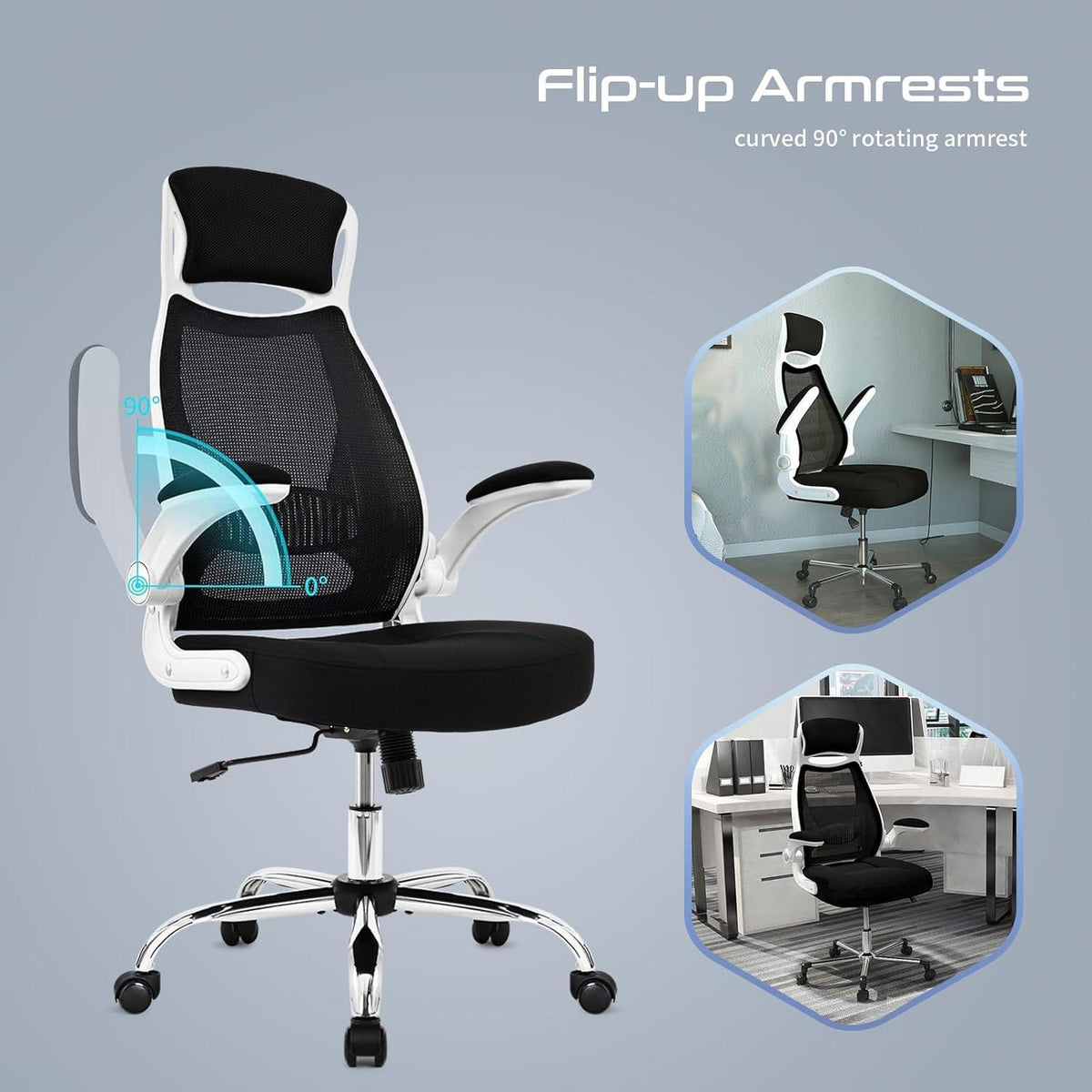 Ergonomischer Bürostuhl mit Armlehnen, Lendenwirbelstütze & Kopfstütze, Höhenverstellbar, bis 150 kg