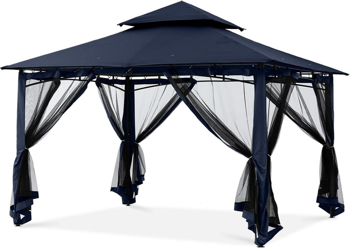 Doppeldach Gartenpavillon 3x3,6m Marineblau mit 4 Netz für