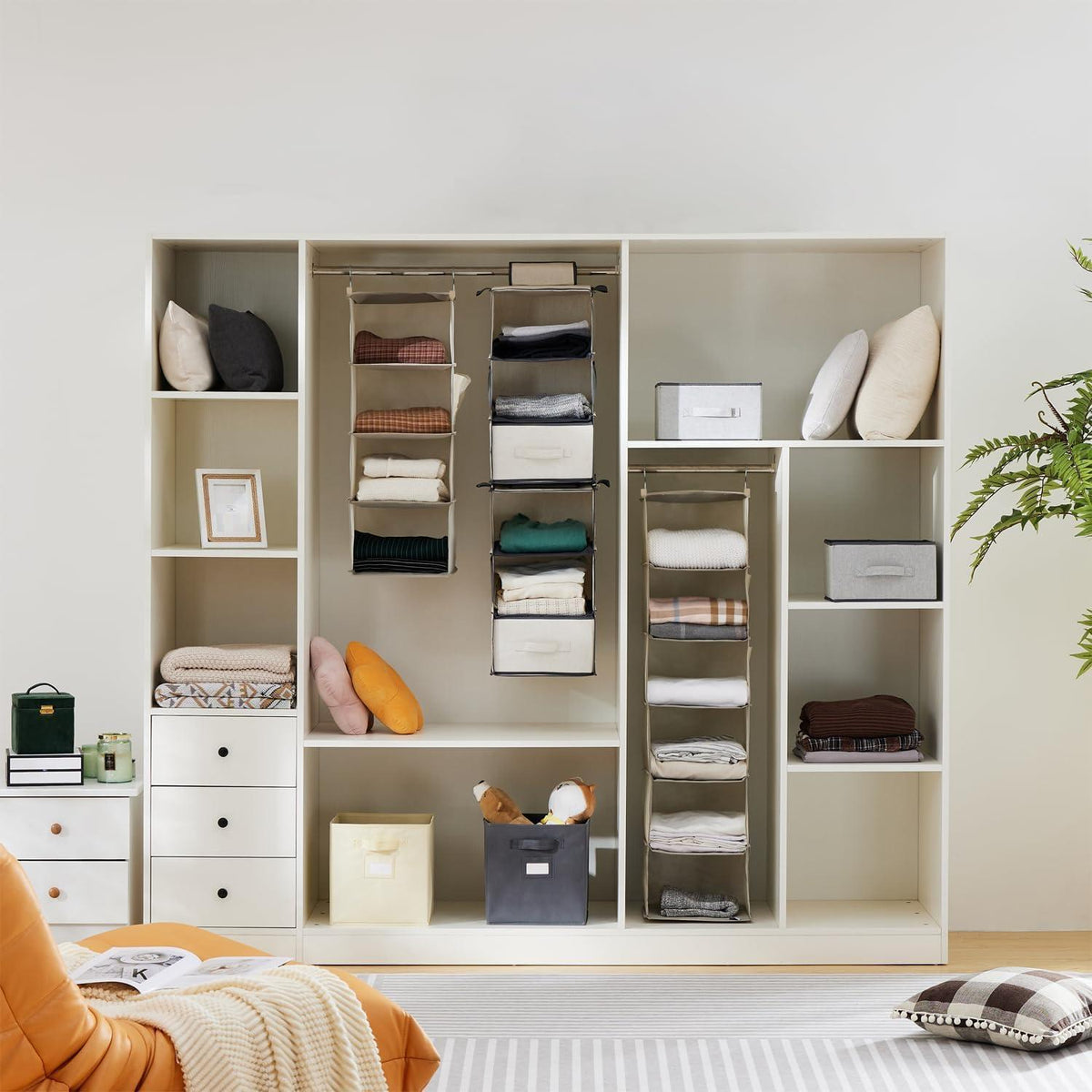 Hängeregal mit 5 Fächern, verstärkt, beige