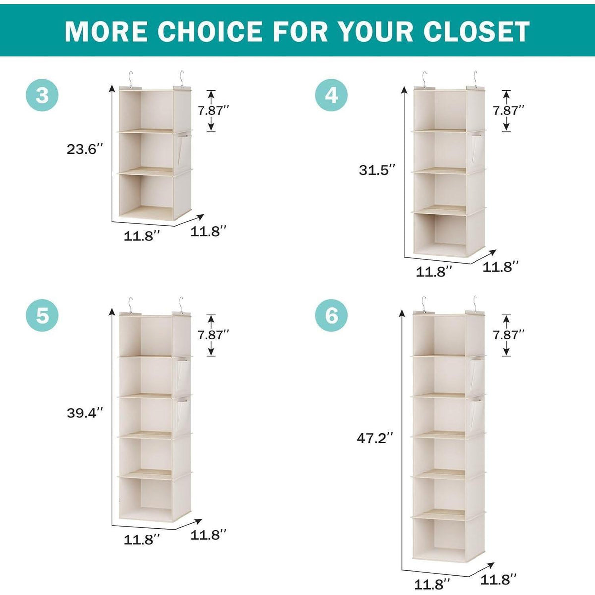 Hängeregal mit 5 Fächern, verstärkt, beige