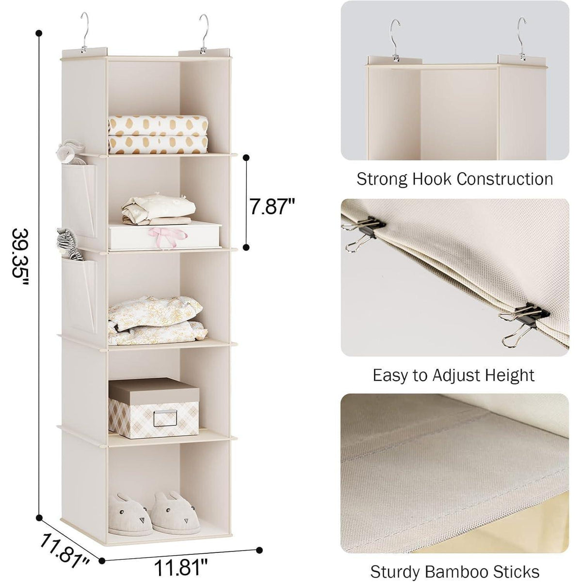 Hängeregal mit 5 Fächern, verstärkt, beige