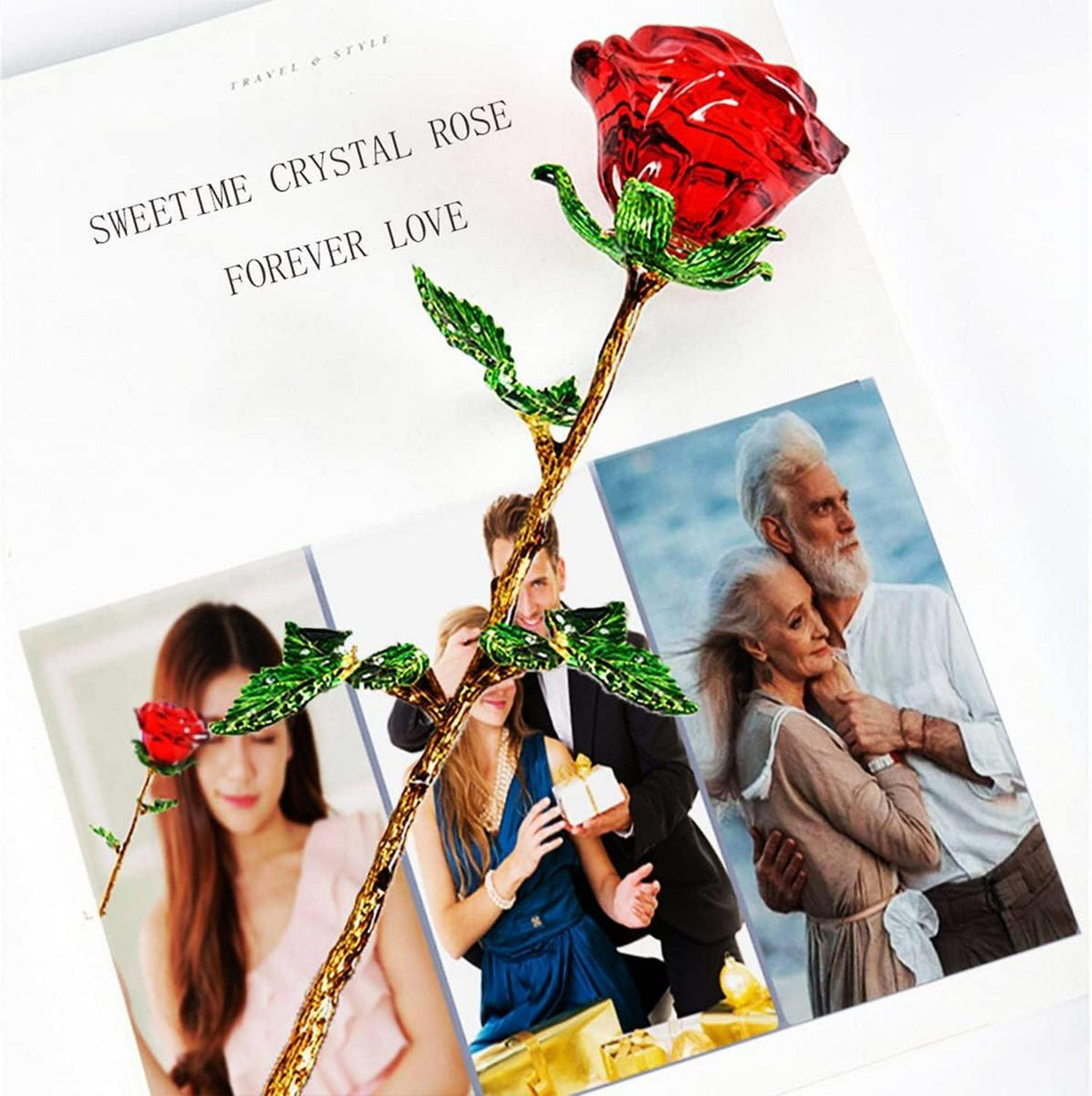 Kristall Rote Rosen in Geschenkbox, Ewige Rosen für Frauen