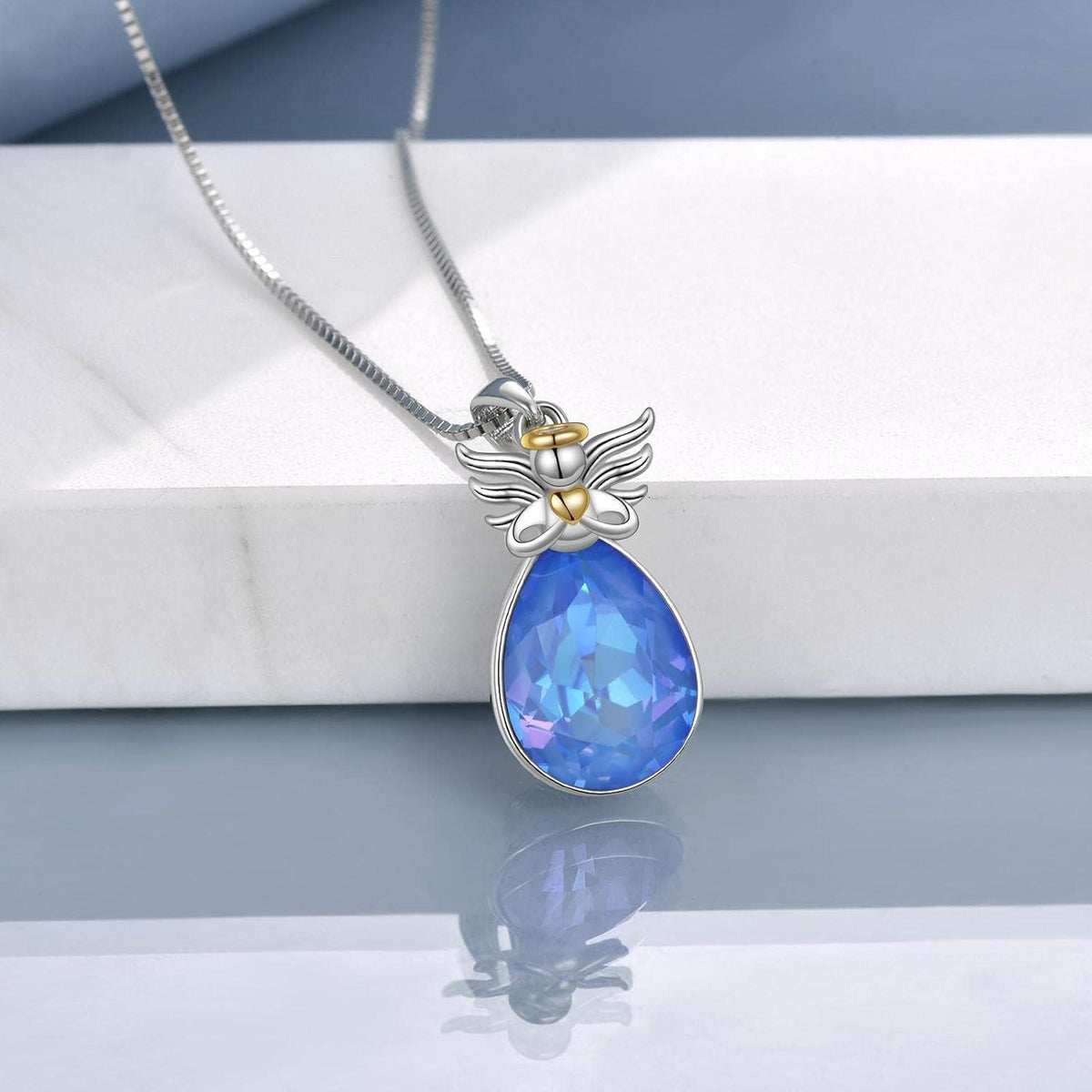 Engelsflügel Halskette 925 Sterling Silber Damen Schutzengel Kristall