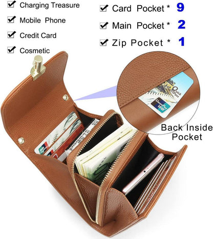 Damen Handy Umhängetasche Echtes Leder Braun 6,5 Zoll