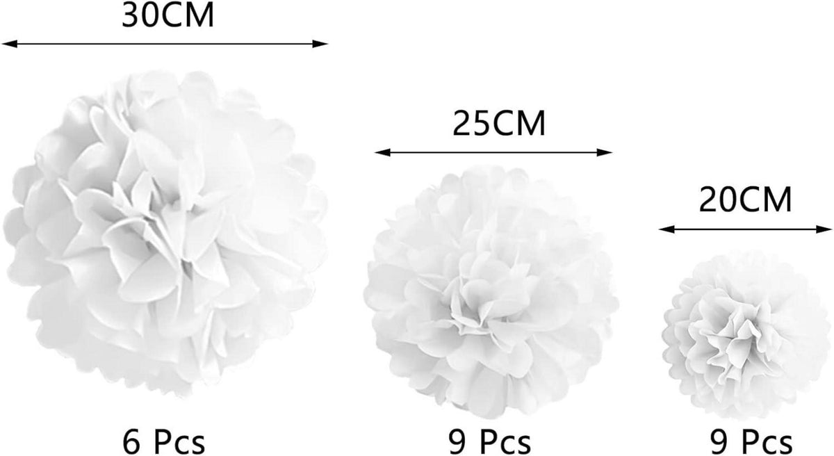 24er Pompons Deko Weiß Hochzeitsdeko Einschulung Taufe Konfirmation