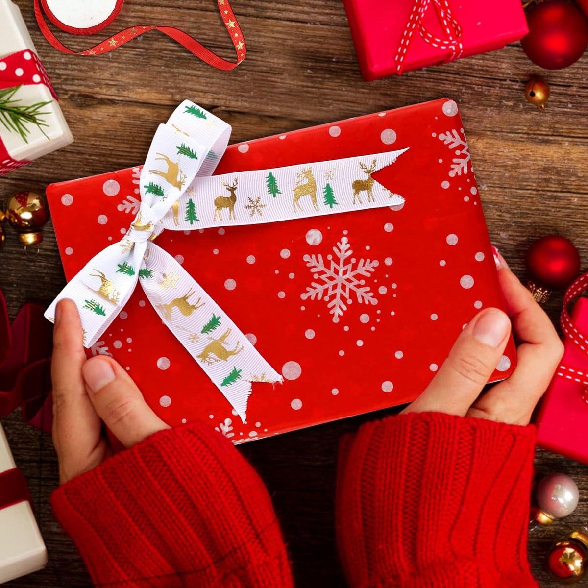 10x Weihnachtsband Geschenkband Deko Schleifenband Stoffband Satinband