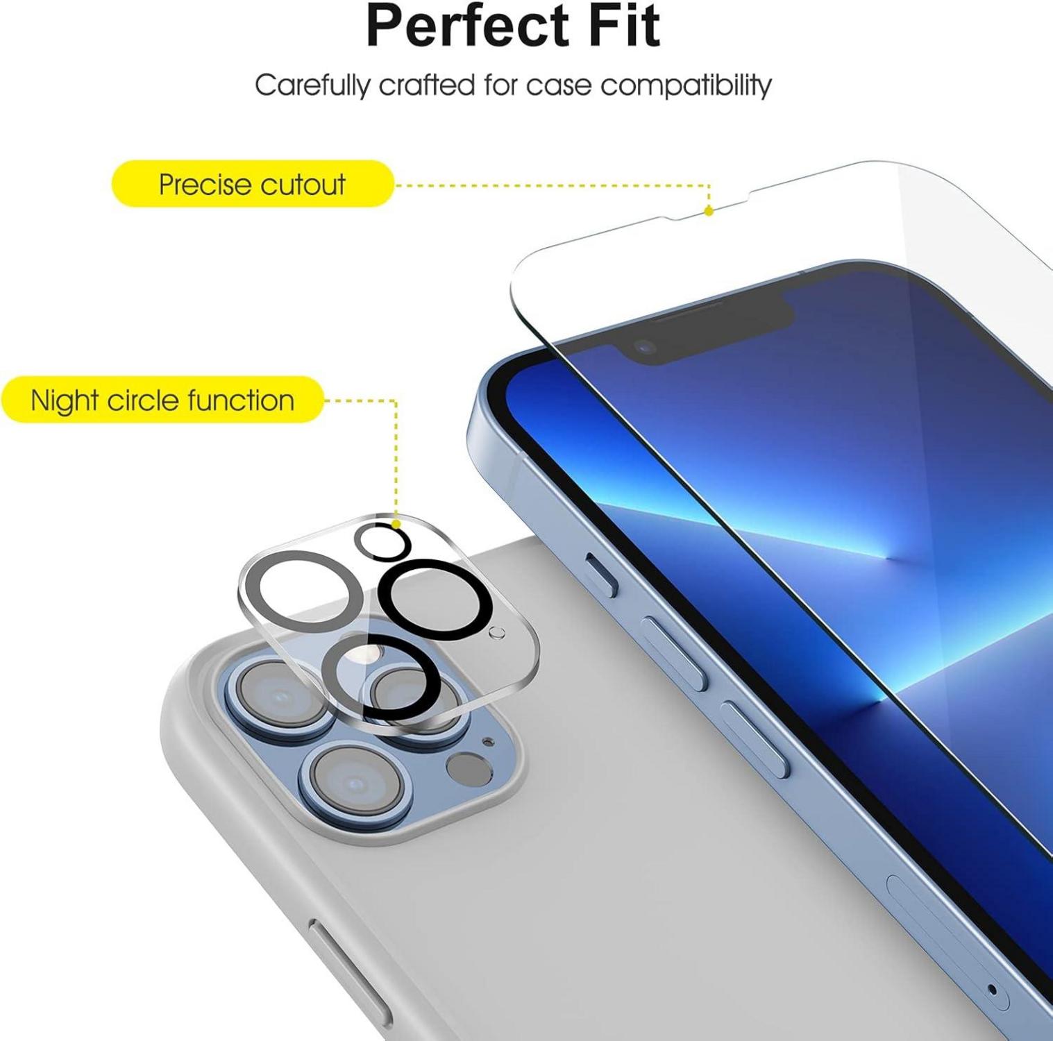 SPARIN Schutzfolie und Kameraschutz für iPhone 13 Pro 6,1 Zoll, 3 Displayschutzfolien, 2 Kameraschutz, Montage-Rahmen, Blasenfrei 2021