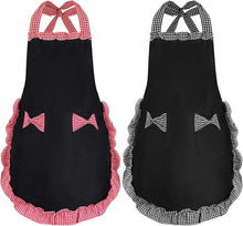 Damen Süß Schürze Schwarz 2 Taschen Wasserdicht Kochschürze Set