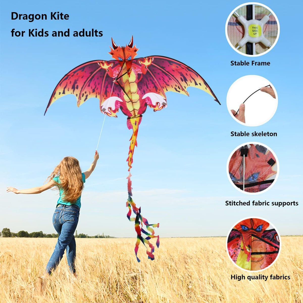 Drachen für Kinder und Erwachsene - Leichtes Fliegen im Park oder am Strand - Schaffung von Erinnerungen