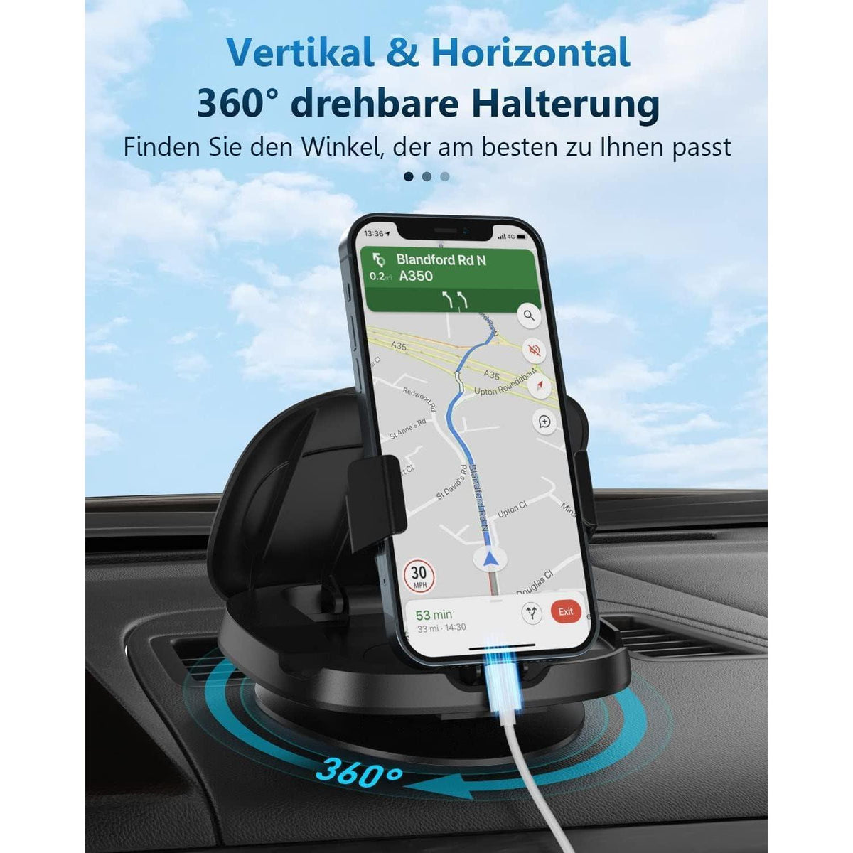360° Drehbar Handyhalterung Auto mit Klebesockel